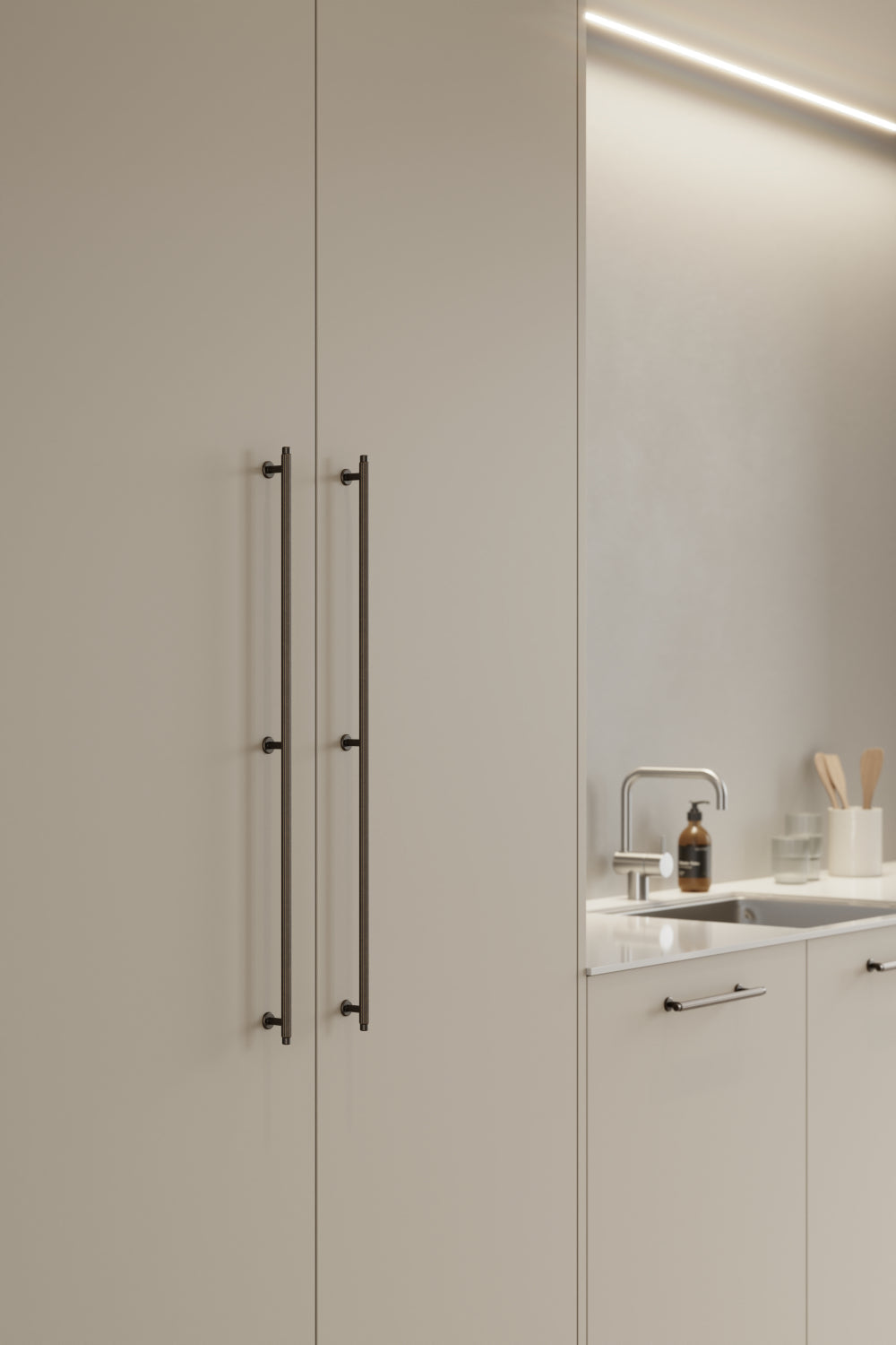 Dark Rubbed Bronze "Villa" Fluted Cabinet Knobs and Pulls - Forge Hardware Studio