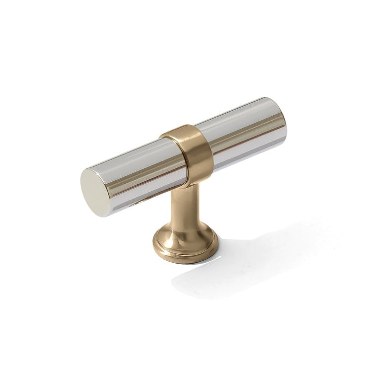 Smooth T-Bar "Contemporary" Champagne Bronze and Polished Nickel Knobs and Pulls - Forge Hardware Studio