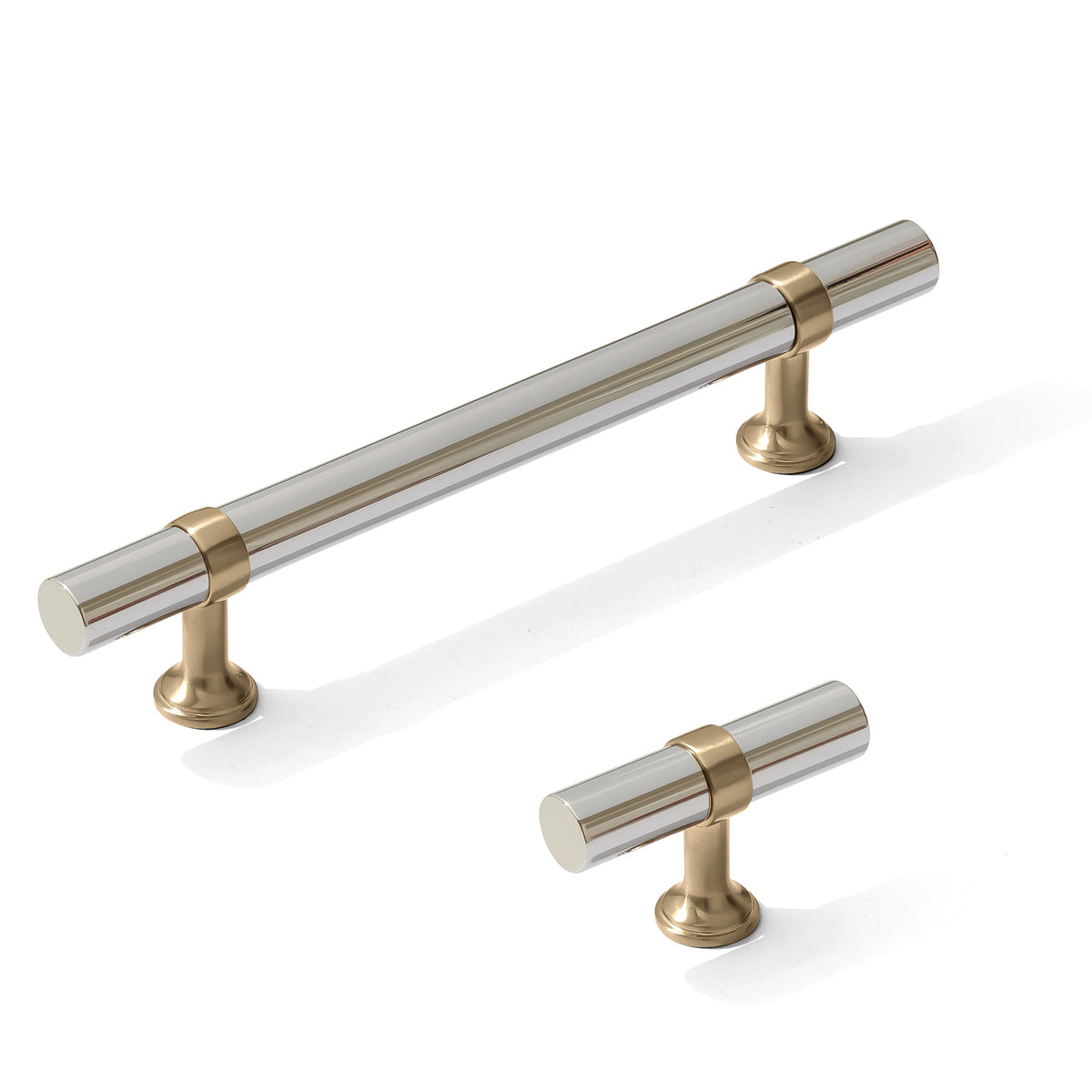 Smooth T-Bar "Contemporary" Champagne Bronze and Polished Nickel Knobs and Pulls - Forge Hardware Studio
