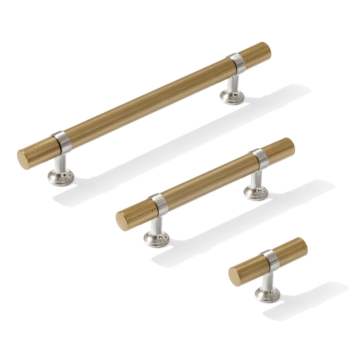 Knurled T-Bar "Contemporary" Satin Nickel and Champagne Bronze Knobs and Pulls - Forge Hardware Studio