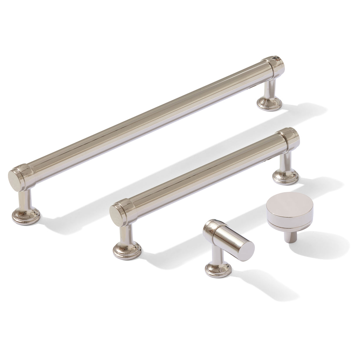 Smooth Polished Nickel "Transitional" Cabinet Knobs and Drawer Pulls - Forge Hardware Studio