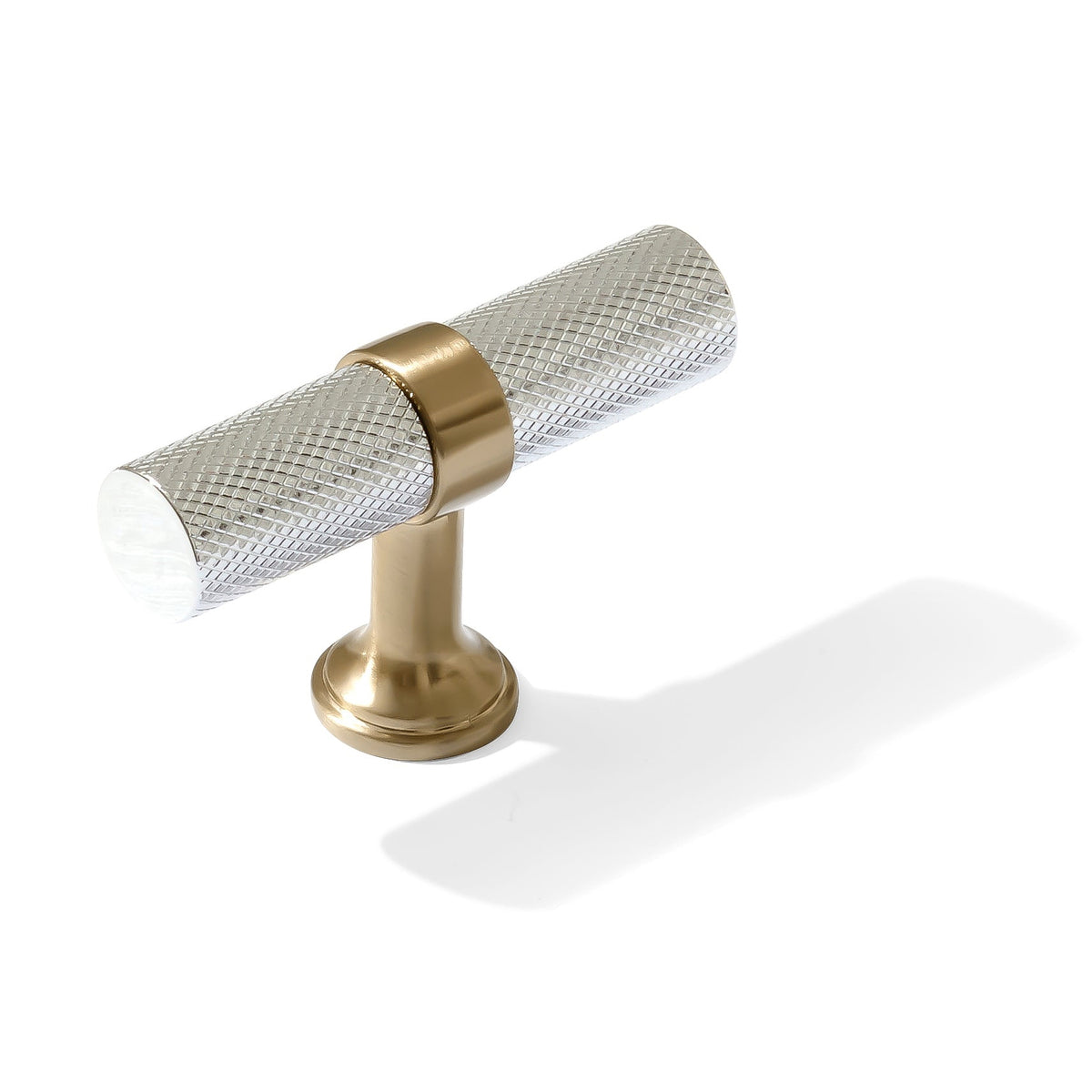 Knurled T-Bar "Contemporary" Champagne Bronze and Polished Chrome Knobs and Pulls - Forge Hardware Studio