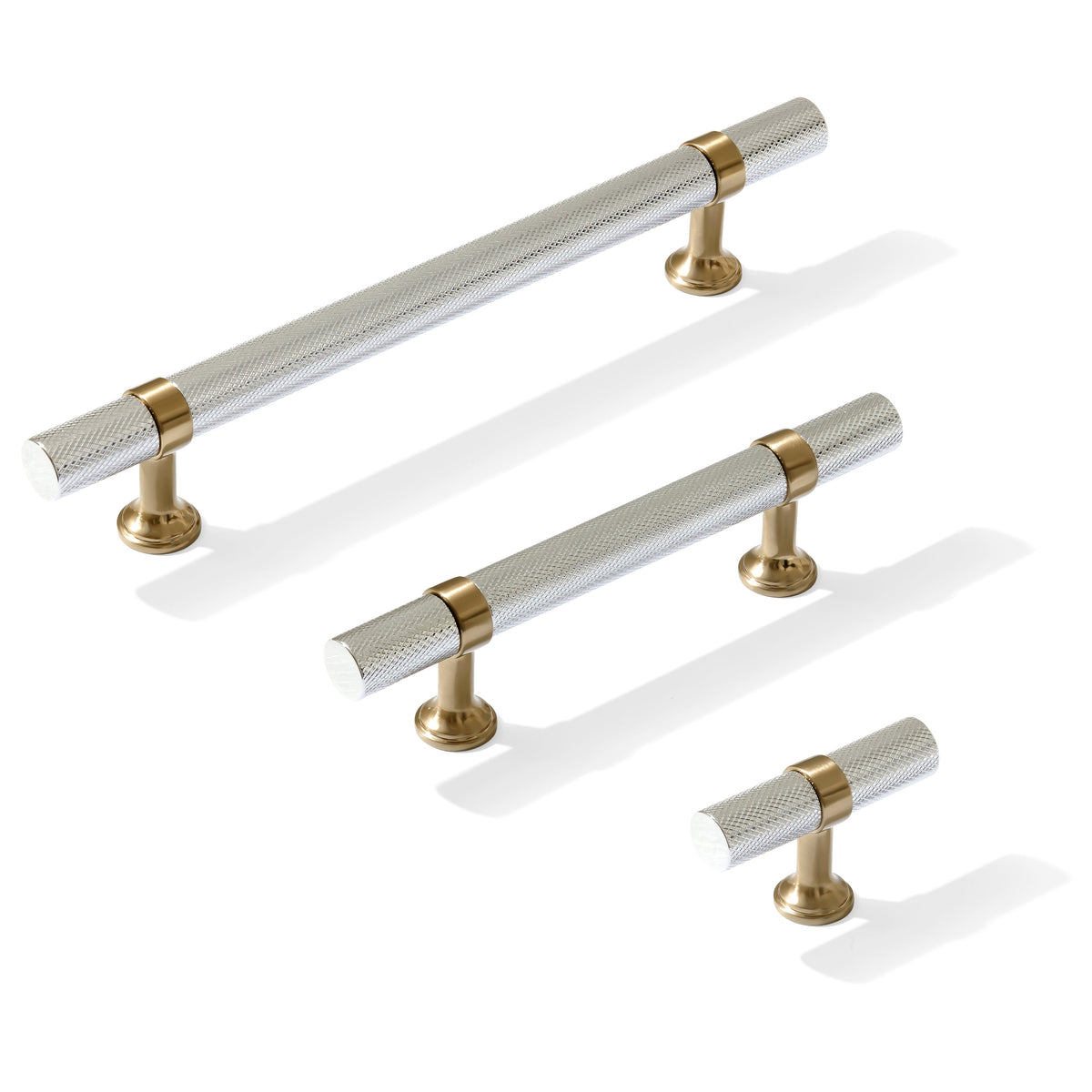 Knurled T-Bar "Contemporary" Champagne Bronze and Polished Chrome Knobs and Pulls - Forge Hardware Studio