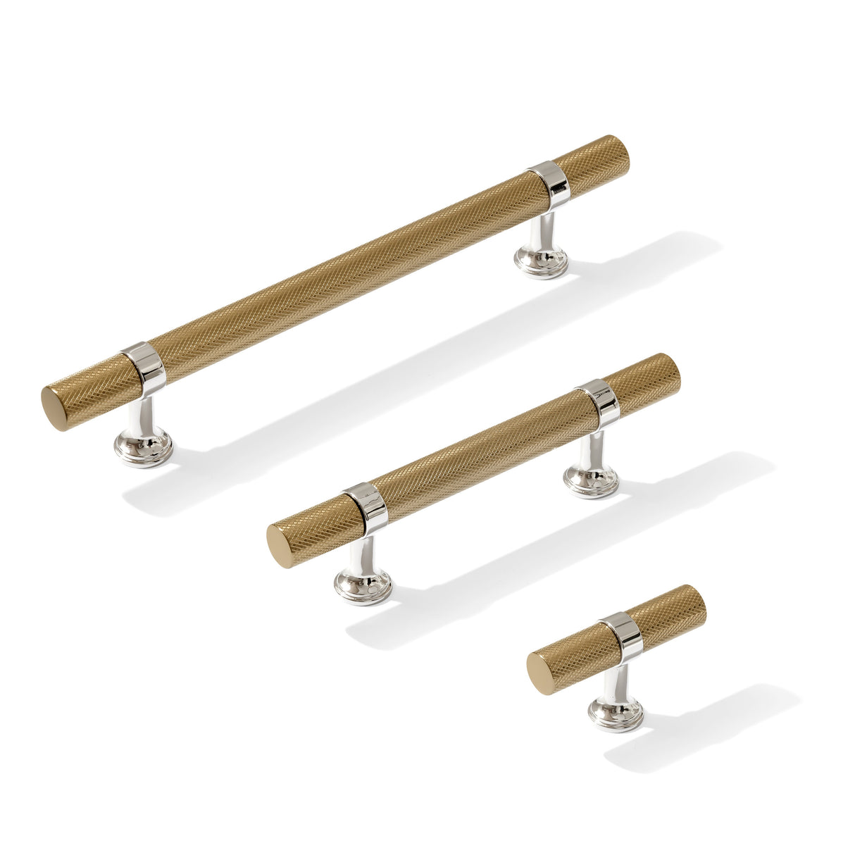 Knurled T-Bar "Contemporary" Polished Nickel and Champagne Bronze Knobs and Pulls - Forge Hardware Studio
