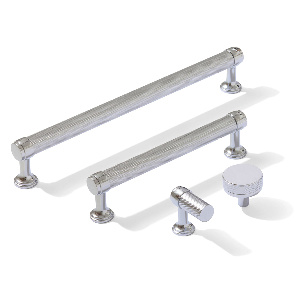 Knurled Polished Chrome "Transitional" Cabinet Knobs and Drawer Pulls - Forge Hardware Studio