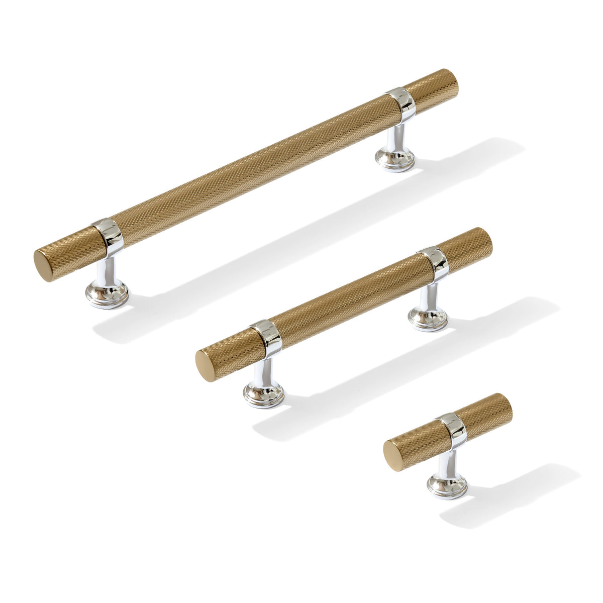 Knurled T-Bar "Contemporary" Polished Chrome and Champagne Bronze Knobs and Pulls - Forge Hardware Studio