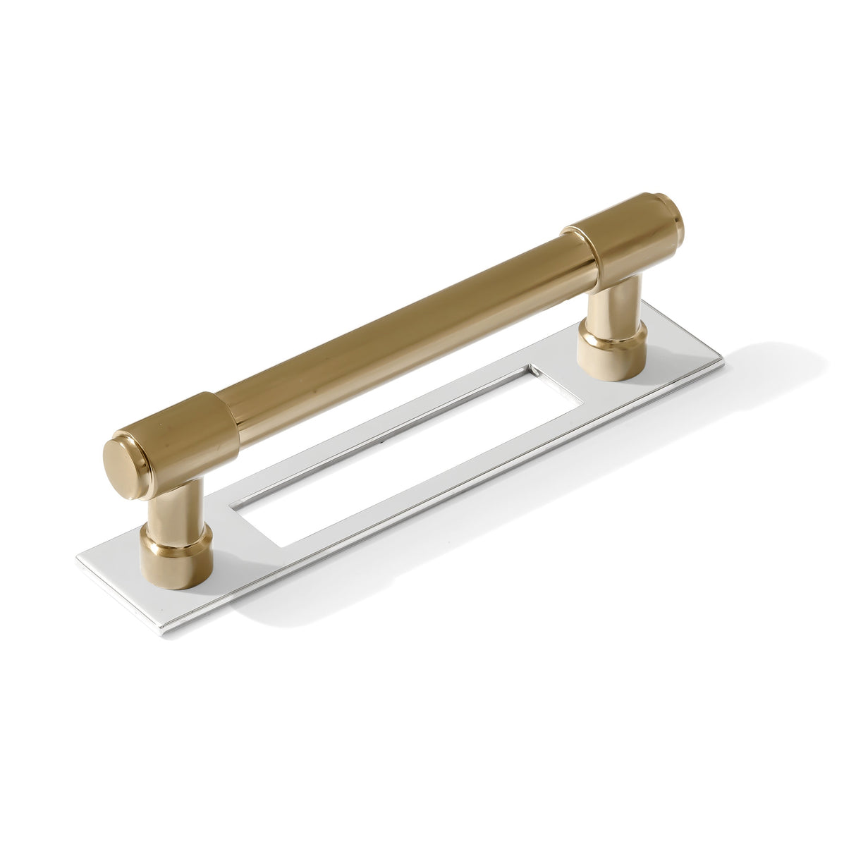 Champagne Bronze and Polished Nickel Industrial Pulls and Knob with Backplate - Forge Hardware Studio