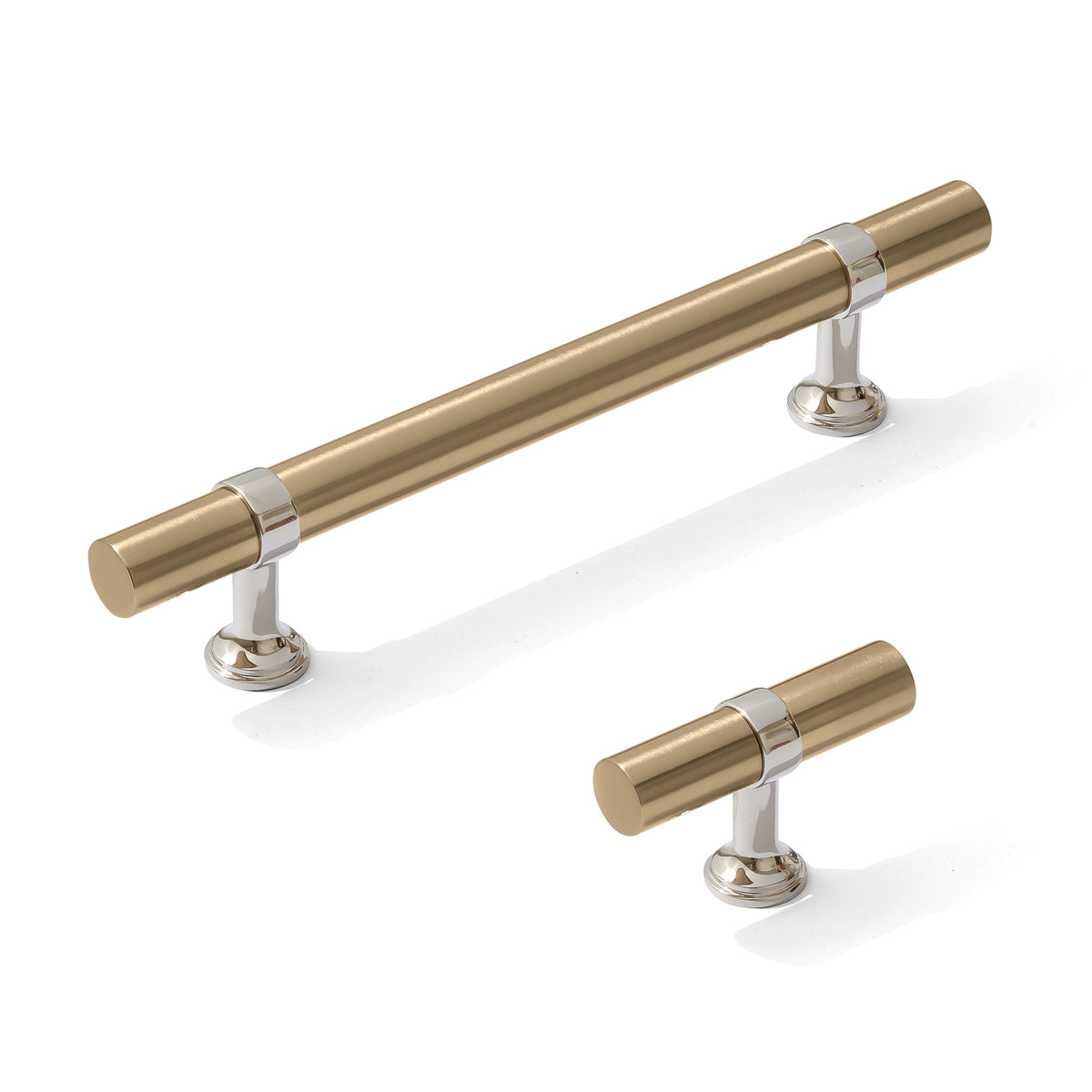 Smooth T-Bar "Contemporary" Polished Nickel and Champagne Bronze Knobs and Pulls - Forge Hardware Studio