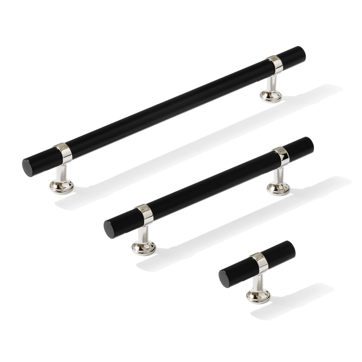 Smooth T-Bar "Contemporary" Polished Nickel and Matte Black Knobs and Pulls - Forge Hardware Studio