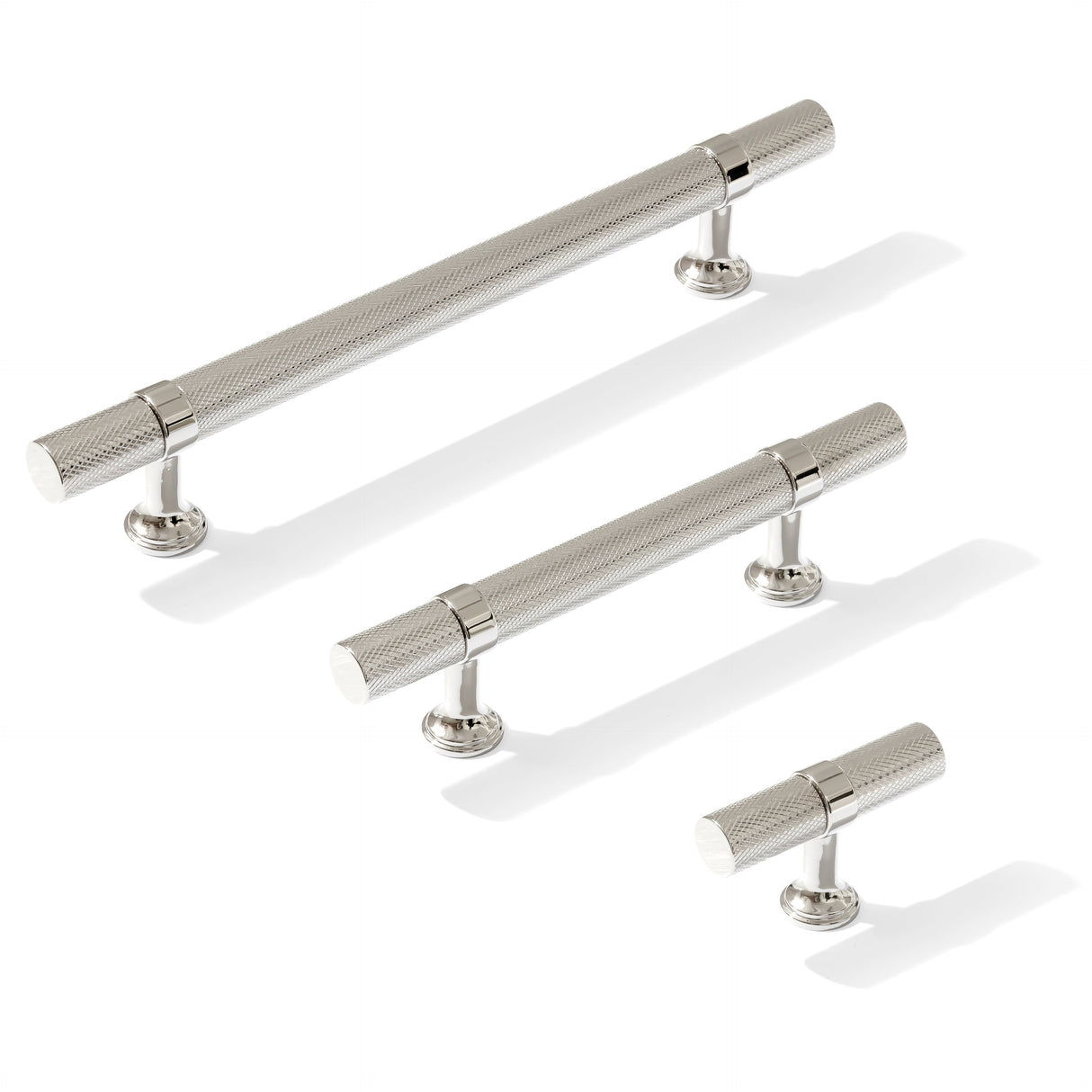 Knurled T-Bar "Contemporary" Polished Nickel Knobs and Pulls - Forge Hardware Studio