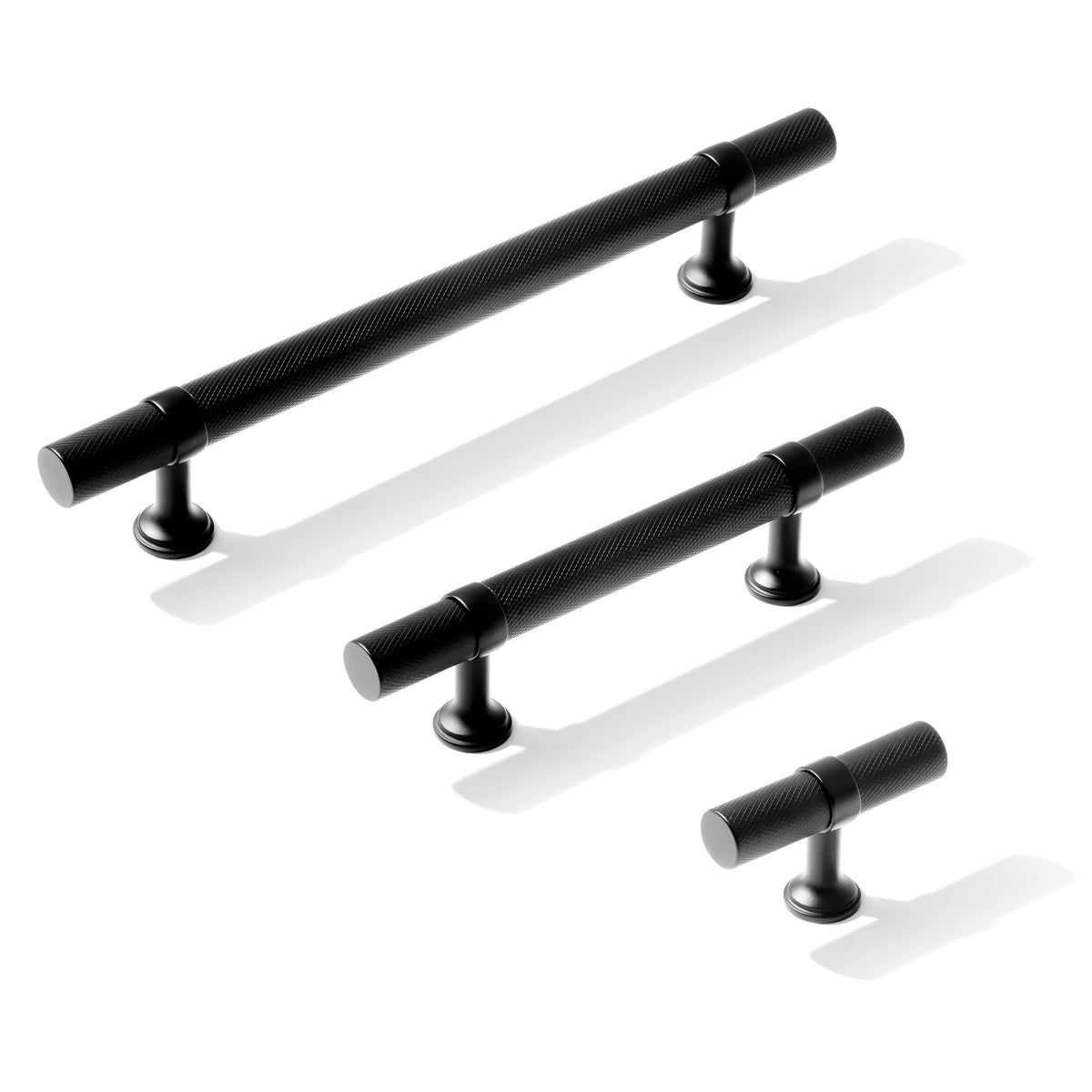 Knurled T-Bar "Contemporary" Matte Black Knobs and Pulls - Forge Hardware Studio