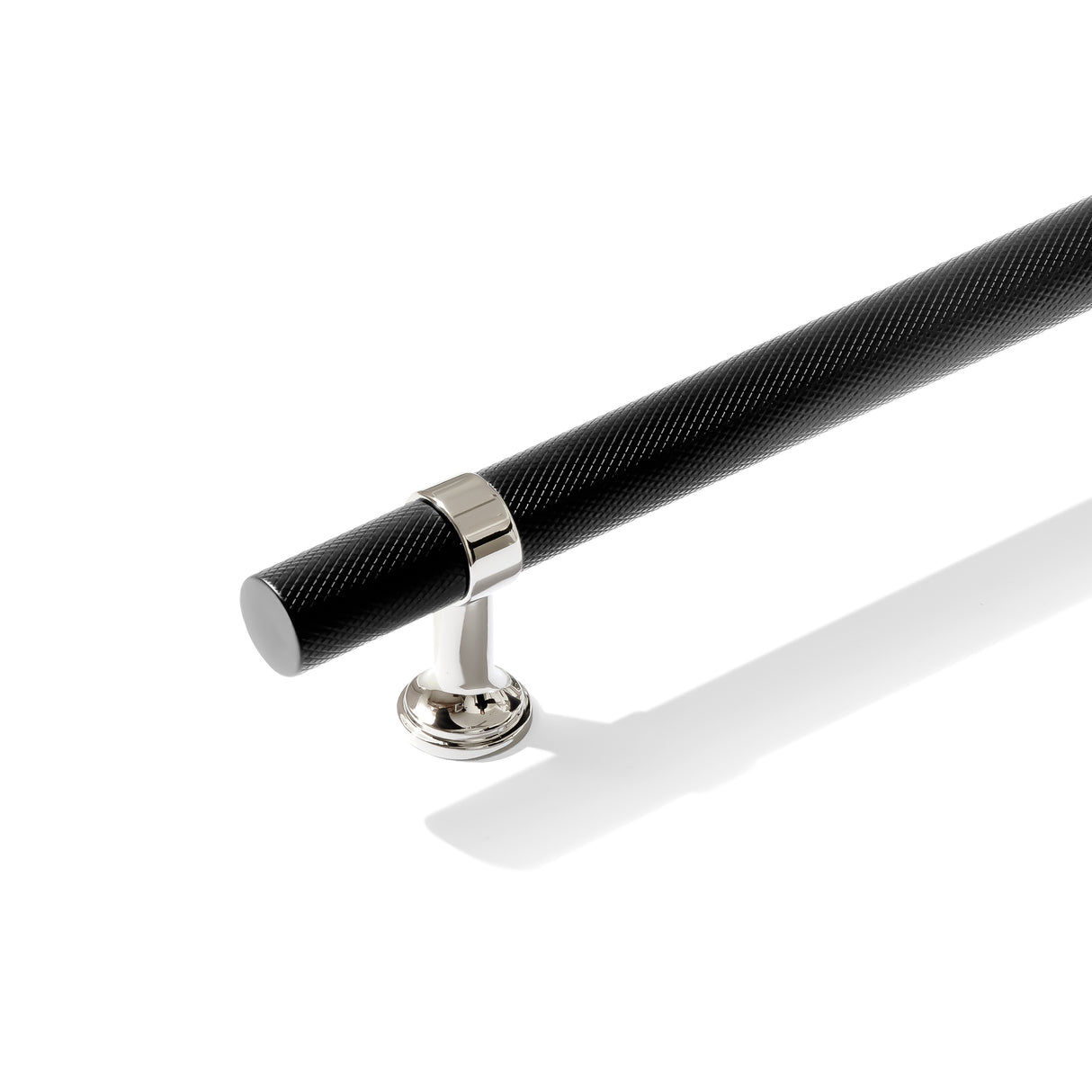 Polished Nickel and Matte Black Knurled "Contemporary" Glass Shower Door Handles - Forge Hardware Studio