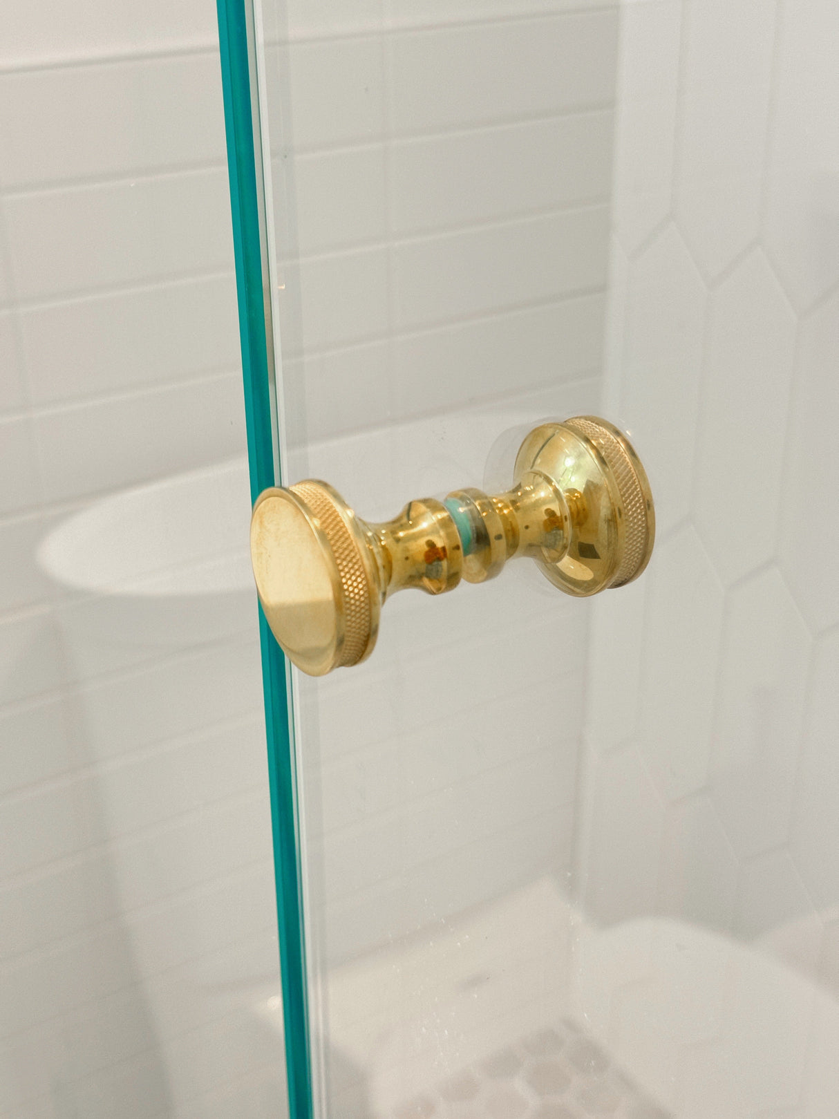 Round Polished Brass "Knurled" Round Glass Shower Knob - Industry Hardware