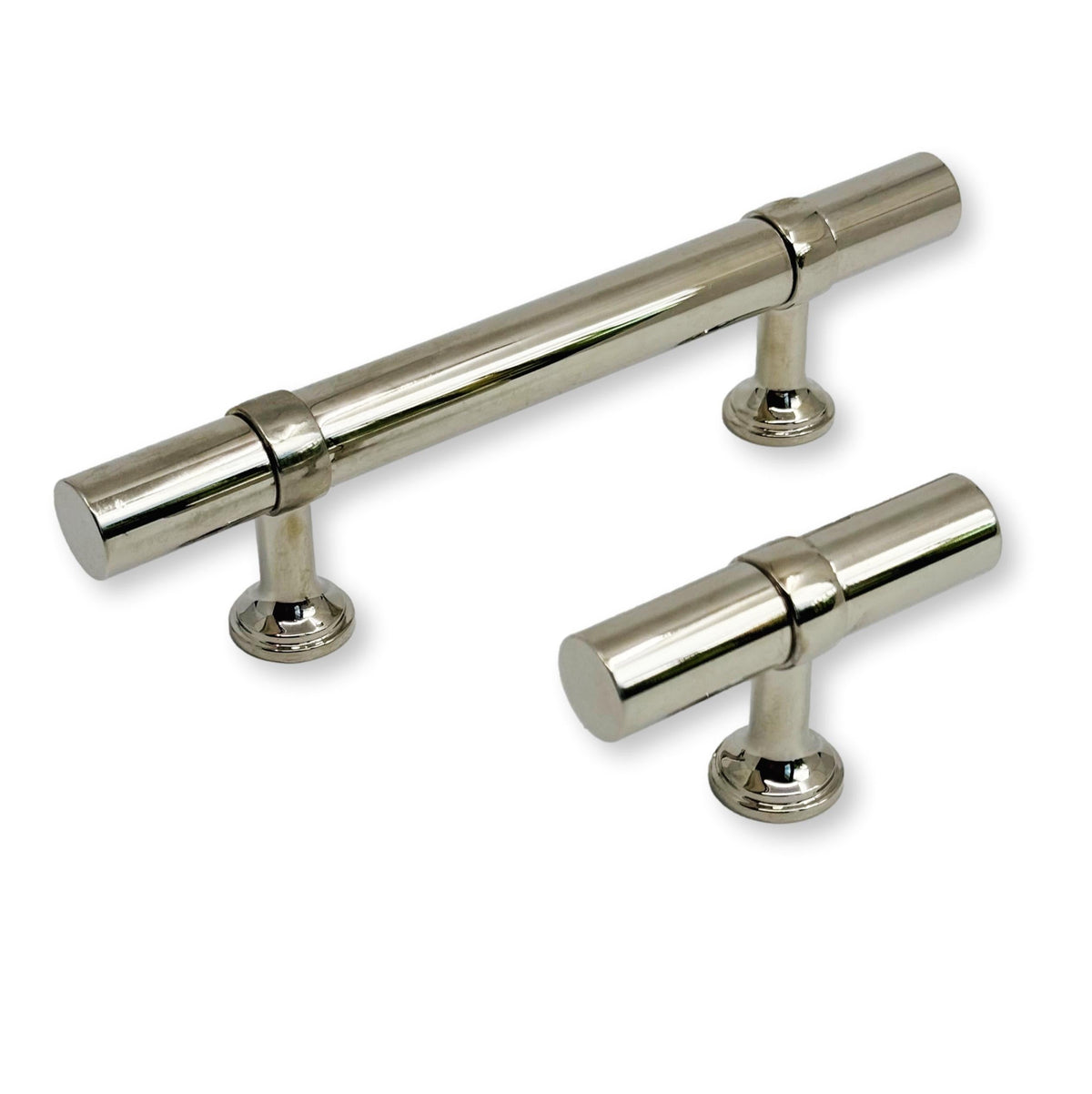 Smooth T-Bar "Contemporary" Polished Nickel Knobs and Pulls - Forge Hardware Studio