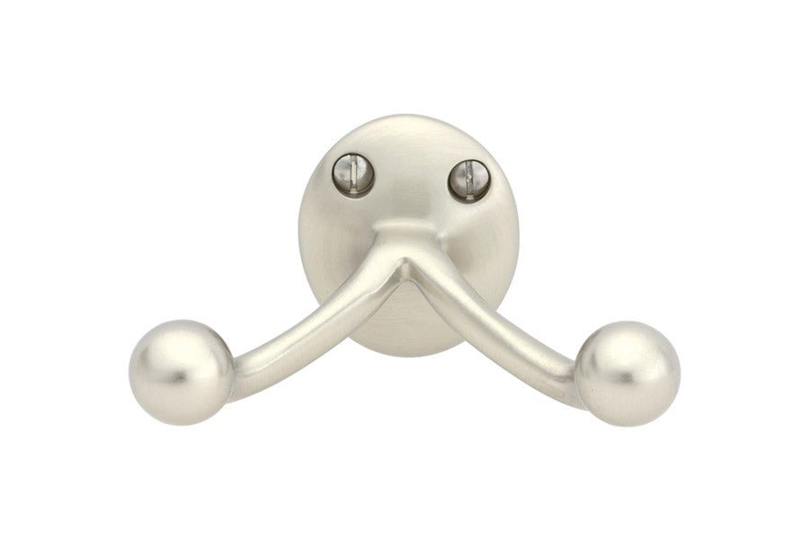 Satin Nickel "Heritage No.2" Double Wall Robe Hook - Industry Hardware