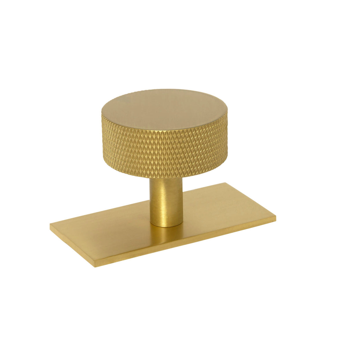 Brass Knurled "Texture Backplate" Drawer Pulls and Knobs in Satin Brass - Forge Hardware Studio