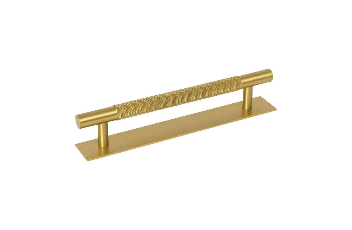 Brass Knurled "Texture Backplate" Drawer Pulls and Knobs in Satin Brass - Forge Hardware Studio