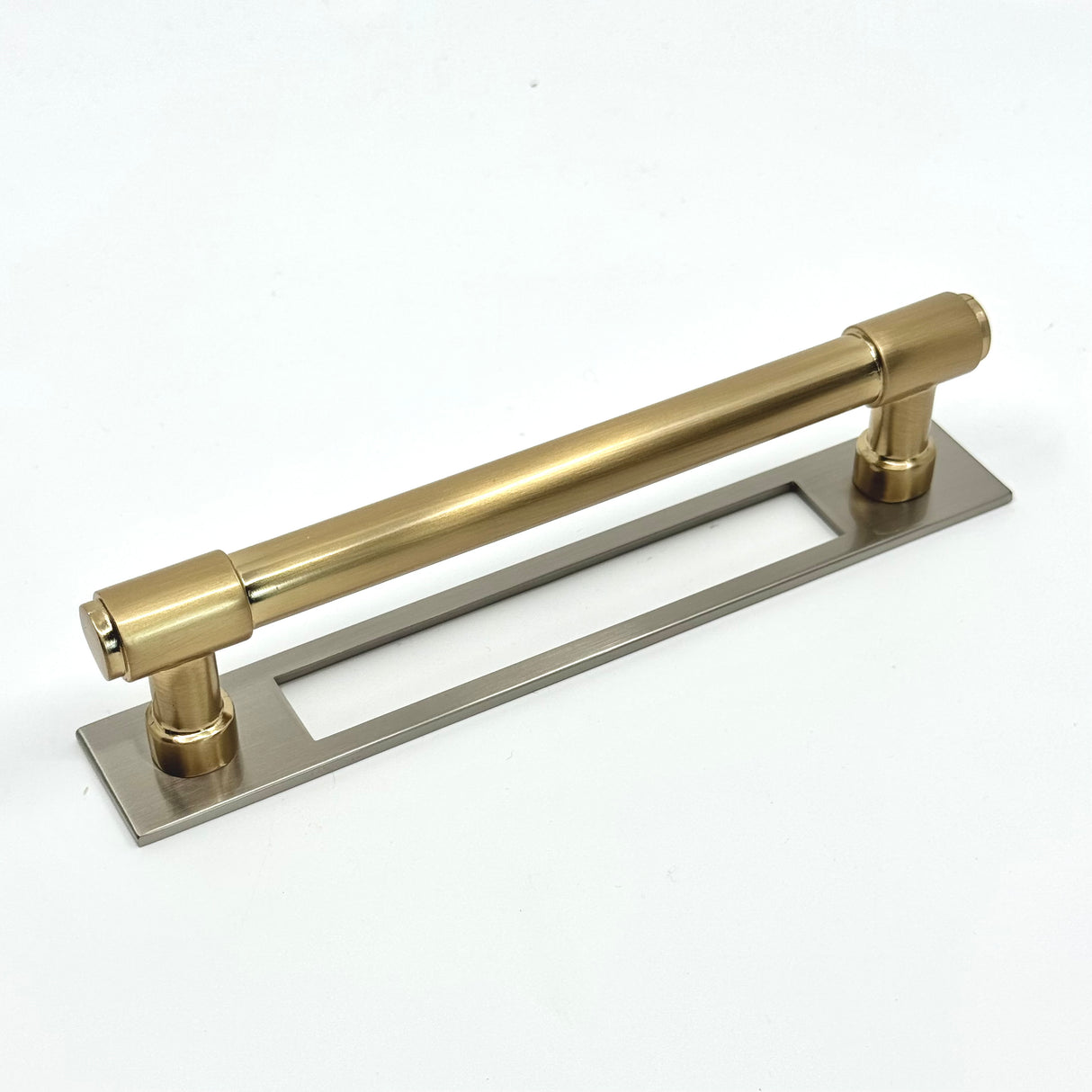 Champagne Bronze and Satin Nickel Industrial Pulls and Knob with Backplate - Forge Hardware Studio