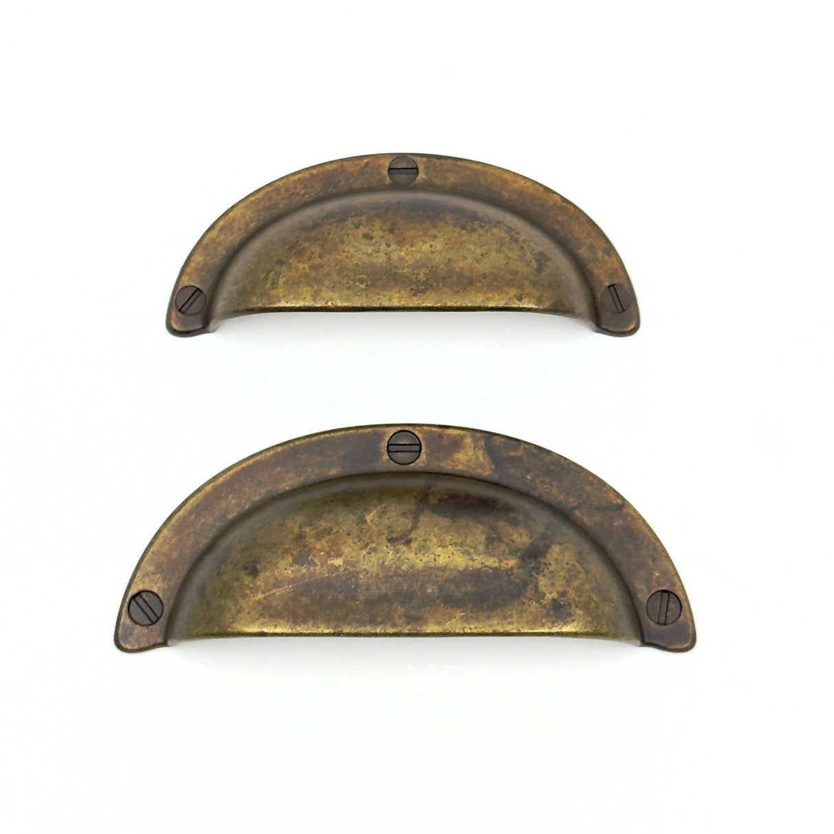 Drawer Cup Pulls "Amalfi" in Worn Brass - Forge Hardware Studio
