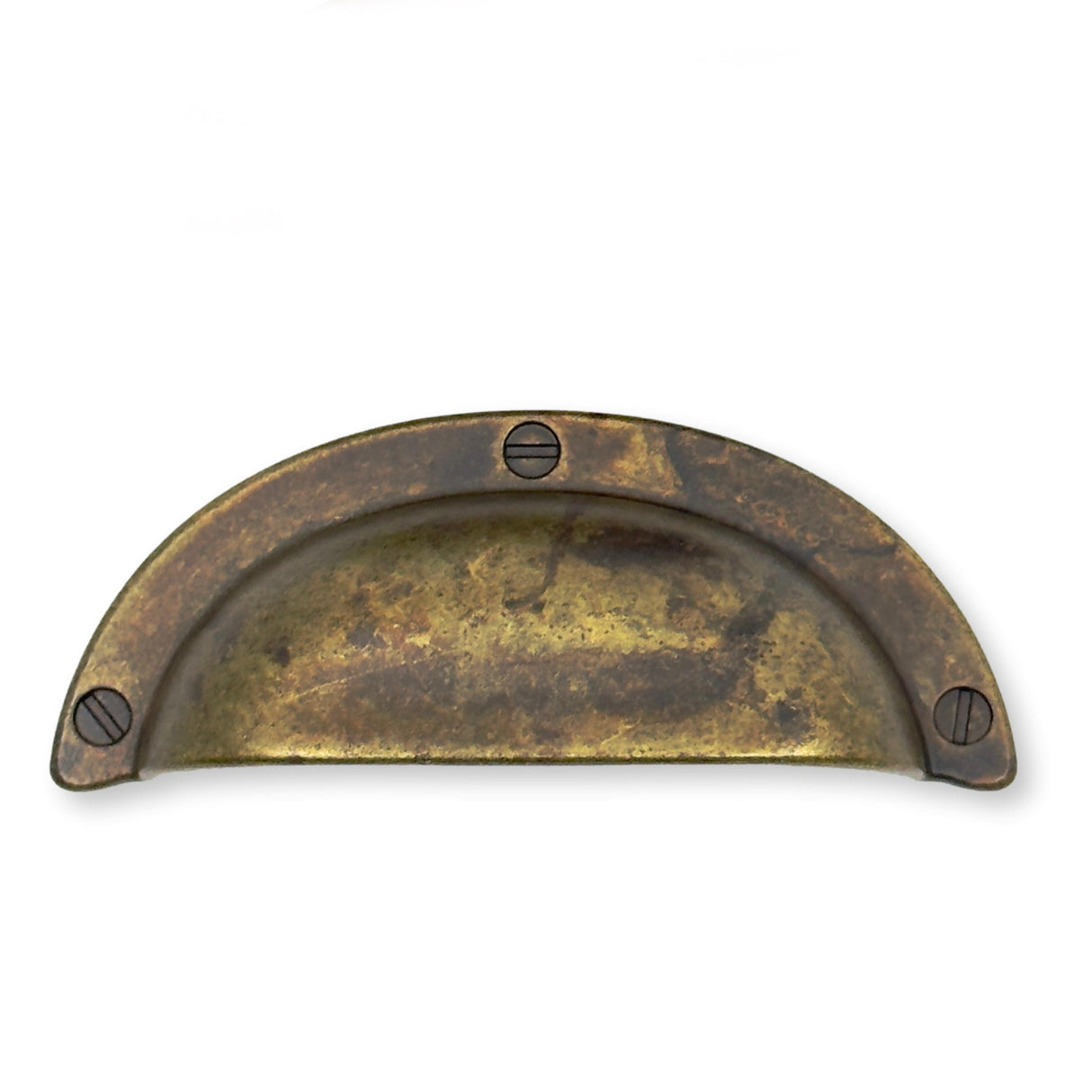Drawer Cup Pulls "Amalfi" in Worn Brass - Forge Hardware Studio
