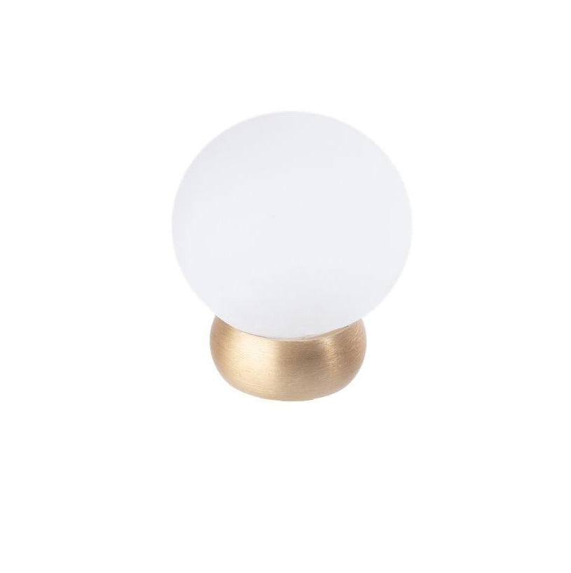 Round Lew's Hardware Brass and Frosted Glass Cabinet Knob - Forge Hardware Studio