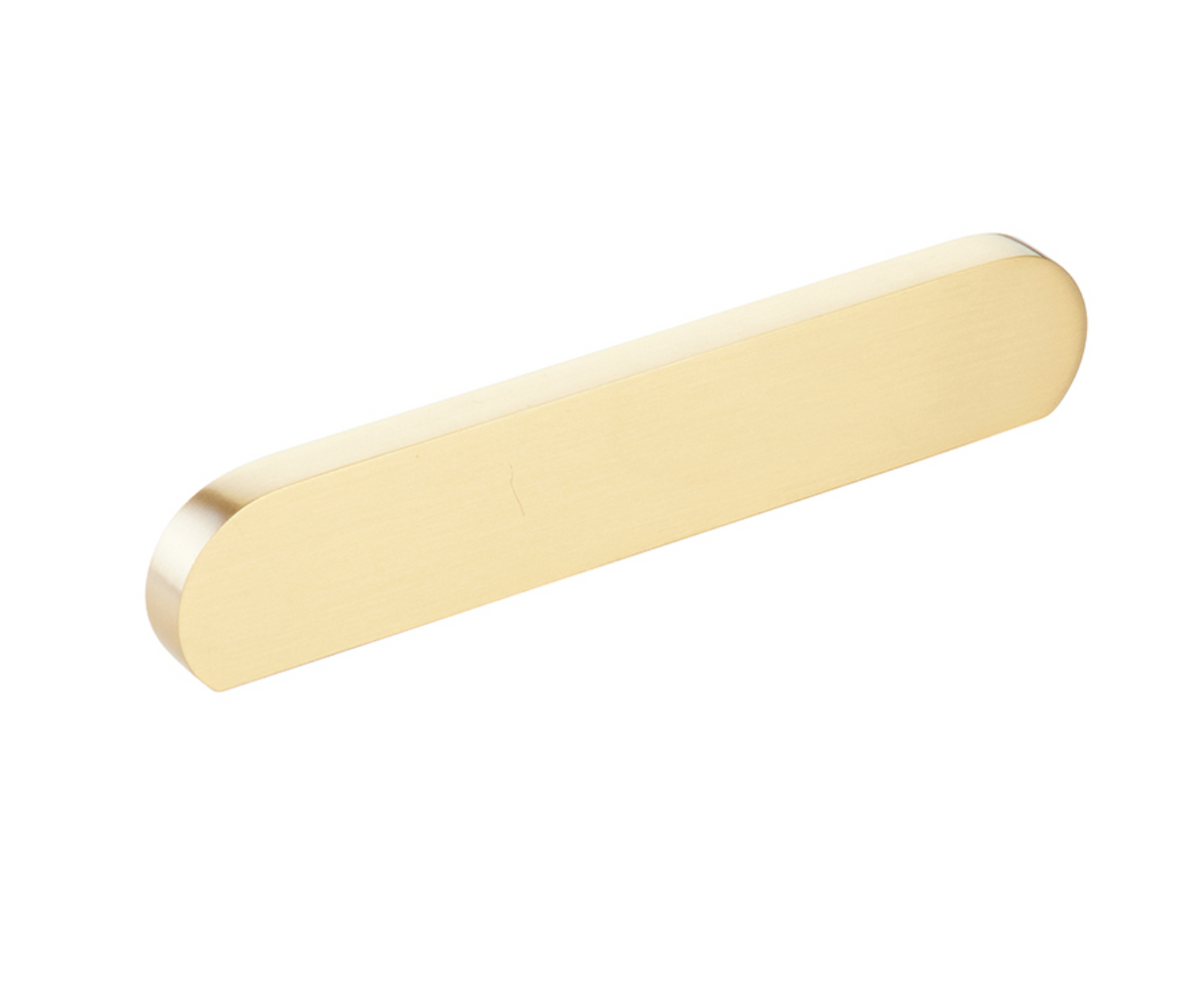 Satin Brass "Bit" Rounded Drawer Pulls and Cabinet Knobs - Forge Hardware Studio