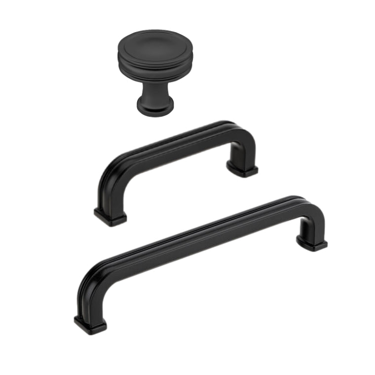Matte Black "Belfour" Cabinet Knobs and Drawer Pulls - Forge Hardware Studio
