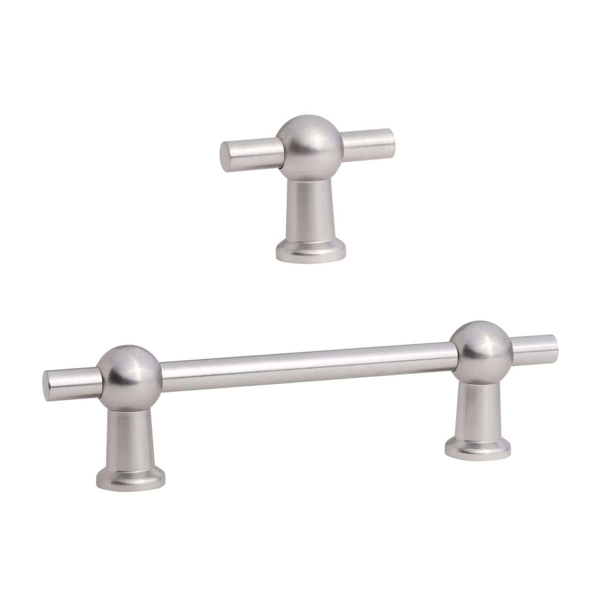 Brushed Nickel "Elodie" T-Knob and Drawer Pull - Forge Hardware Studio