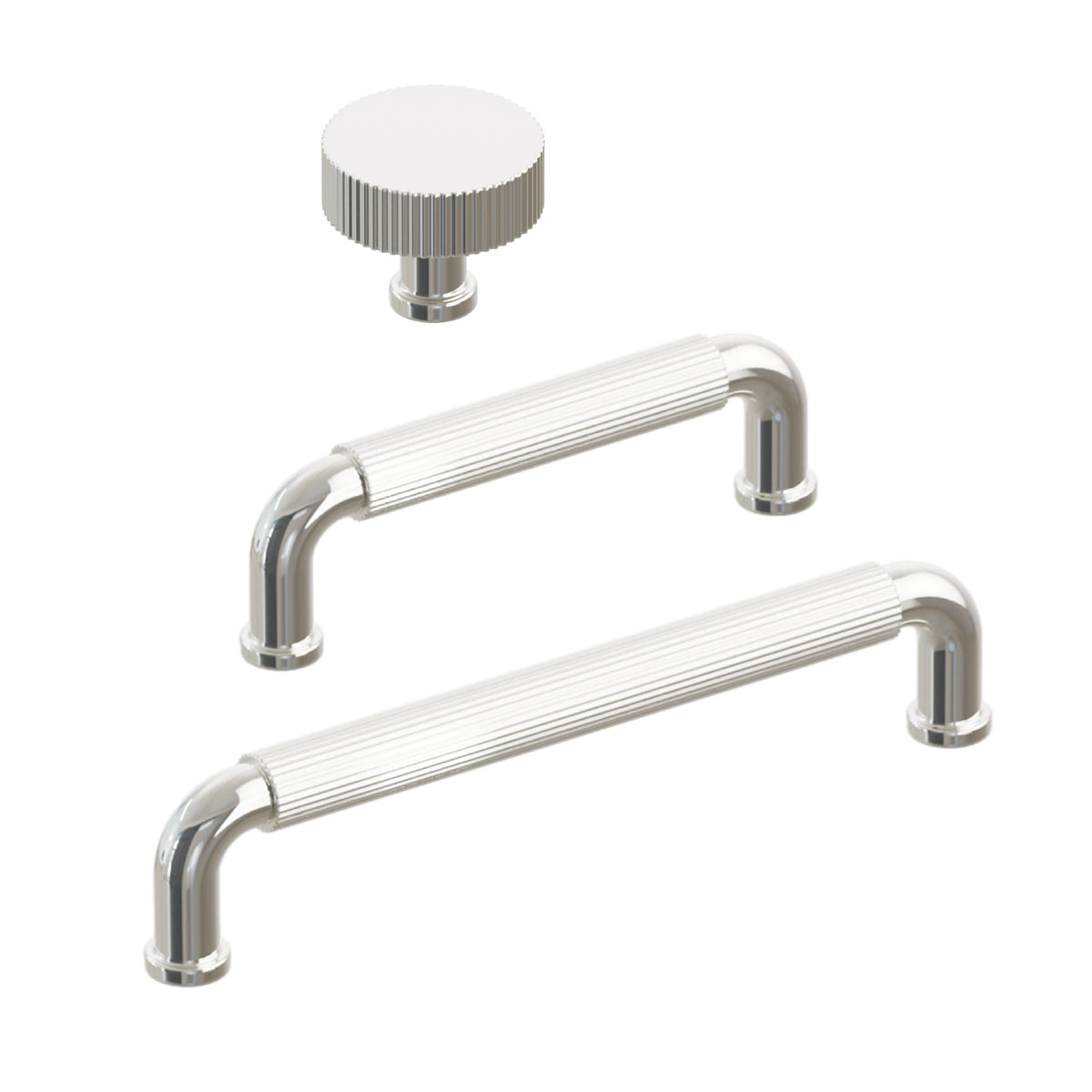 Polished Nickel "ES Fluted" Round Knobs and Drawer Pulls - Forge Hardware Studio