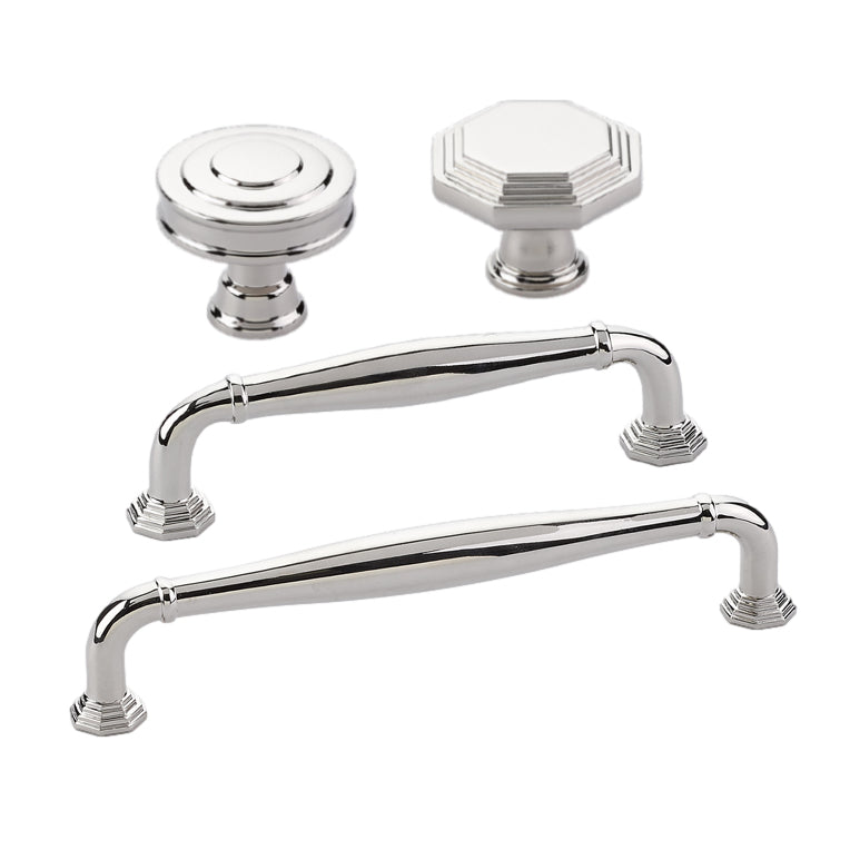 Polished Nickel "Elite Geometric" Cabinet Knobs and Drawer Pulls - Forge Hardware Studio