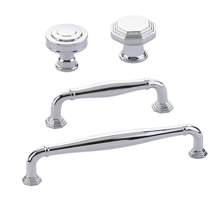Polished Chrome "Elite Geometric" Cabinet Knobs and Drawer Pulls - Forge Hardware Studio