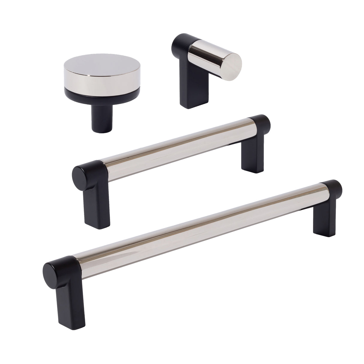 Smooth Polished Nickel and Black Cabinet Knobs and Drawer Pulls