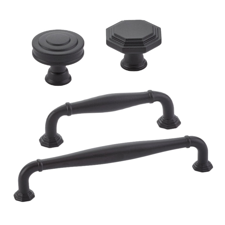Matte Black "Elite Geometric" Cabinet Knobs and Drawer Pulls - Forge Hardware Studio