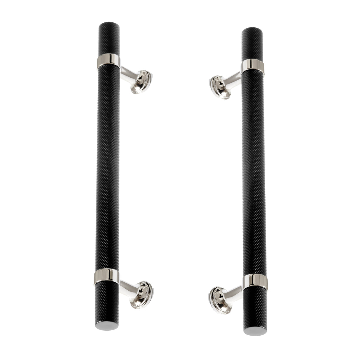 Polished Nickel and Matte Black Knurled "Contemporary" Glass Shower Door Handles - Forge Hardware Studio
