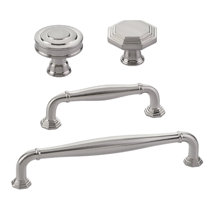 Satin Nickel "Elite Geometric" Cabinet Knobs and Drawer Pulls - Forge Hardware Studio