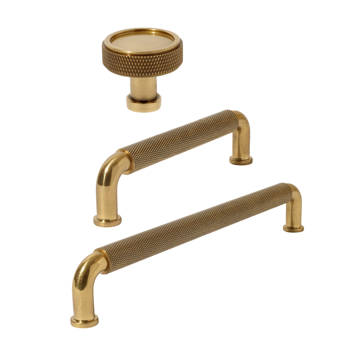 French Brass "ES Knurled" Round Knobs and Drawer Pulls