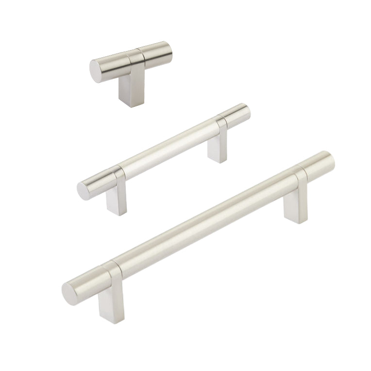 Smooth T-Bar Satin Nickel Cabinet Knobs and Drawer Pulls - Forge Hardware Studio