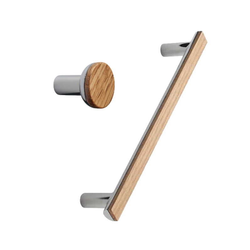 Chrome and Wood "Bis" Cabinet Knob and Drawer Handle - Euro • Knobs