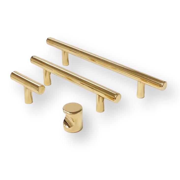 T-Bar "European" Unlacquered Polished Brass Cabinet Knobs and Pulls - Forge Hardware Studio