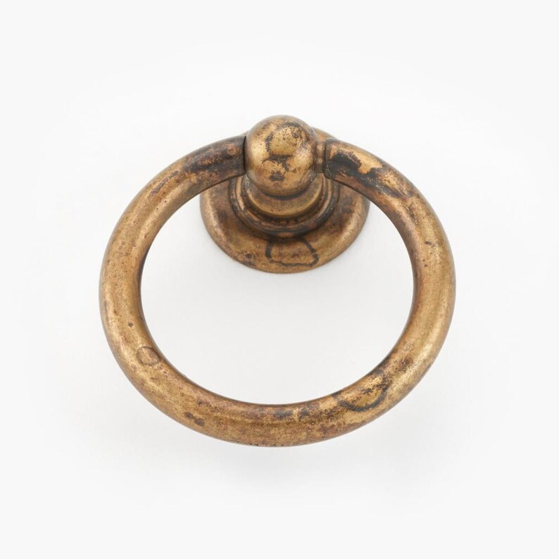 Worn Brass "Capri" Cabinet Drawer Ring Pulls - Forge Hardware Studio