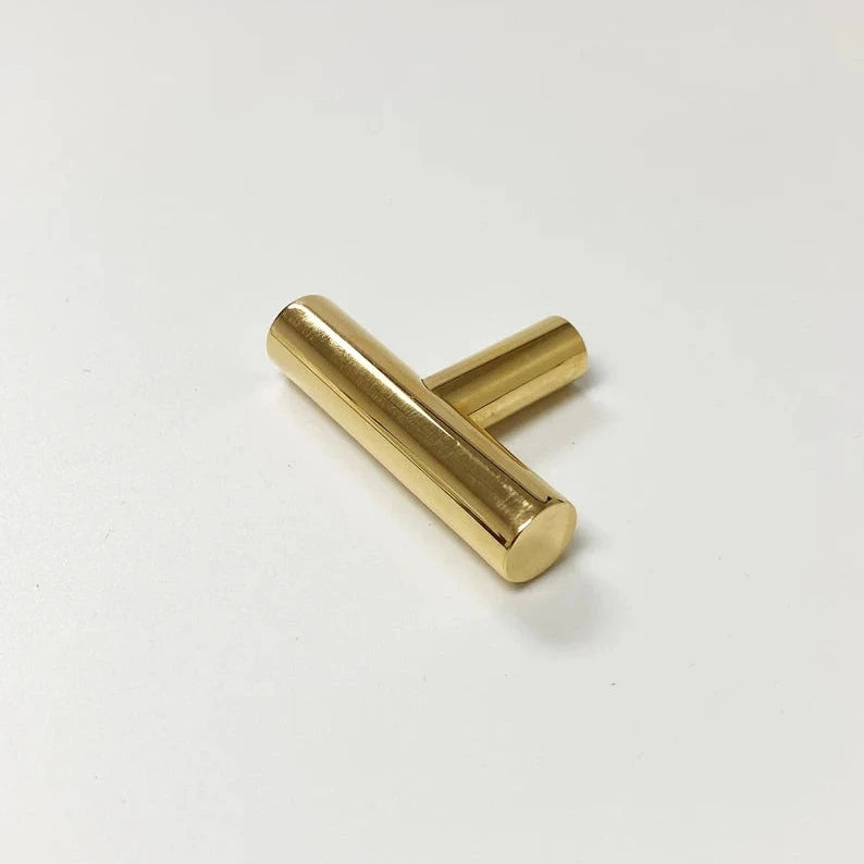 T-Bar "European" Unlacquered Polished Brass Cabinet Knobs and Pulls - Forge Hardware Studio