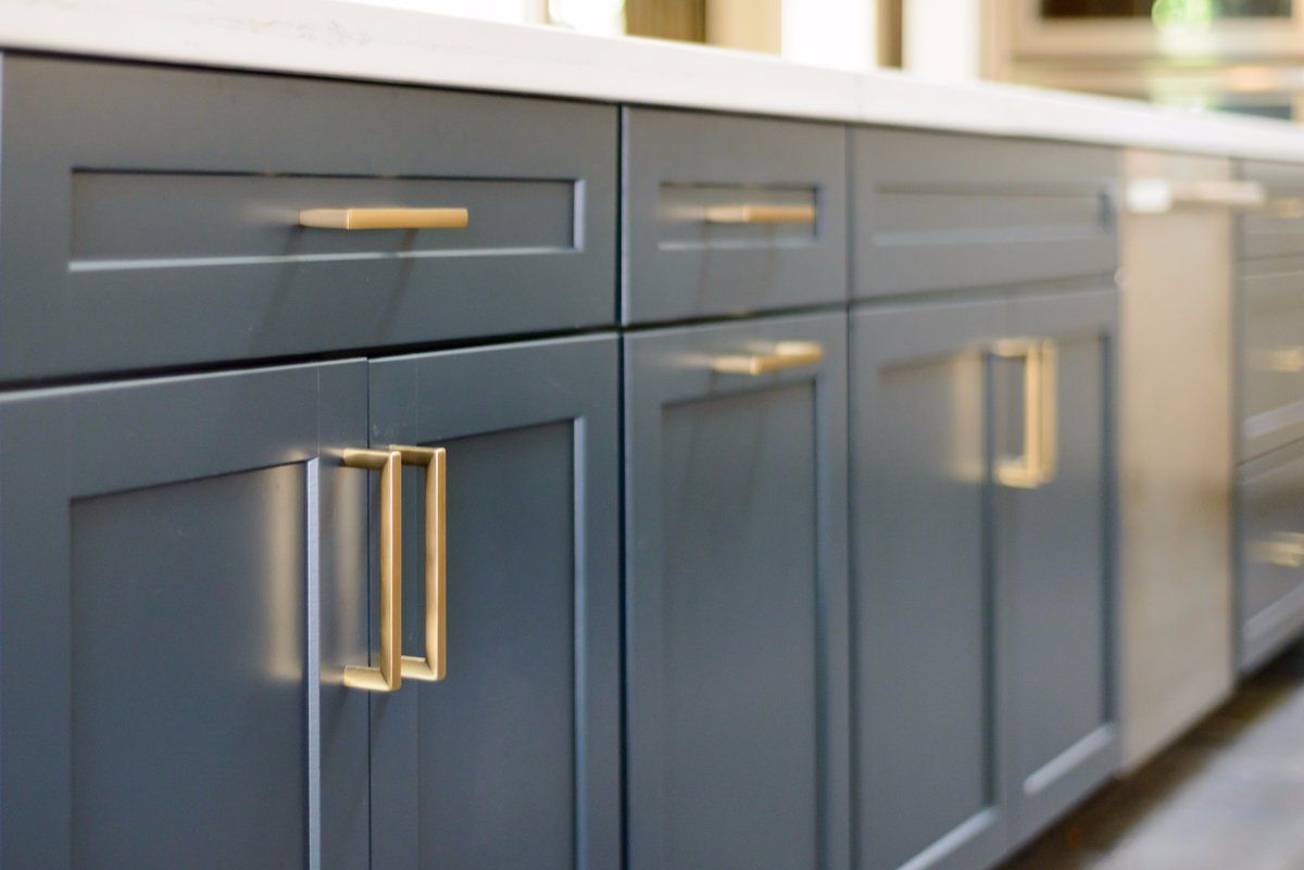 Satin Brass "Trane" Drawer Pulls and Knob - Brass Cabinet Hardware
