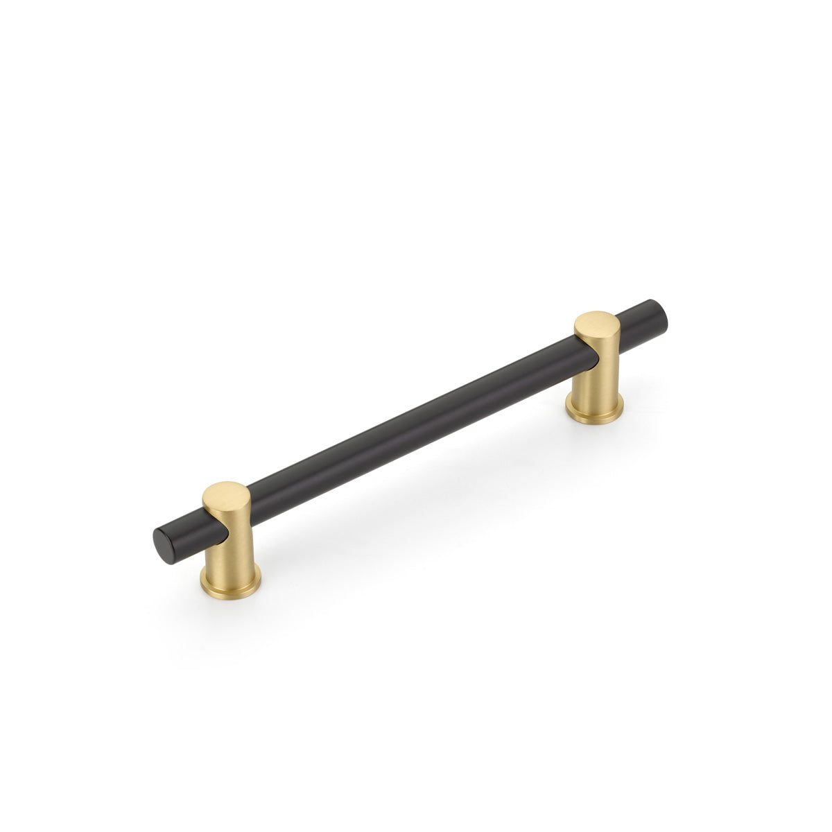Satin Brass and Matte Black Round T-Bar "Fonce" Cabinet Knobs and Drawer Pulls - Brass Cabinet Hardware