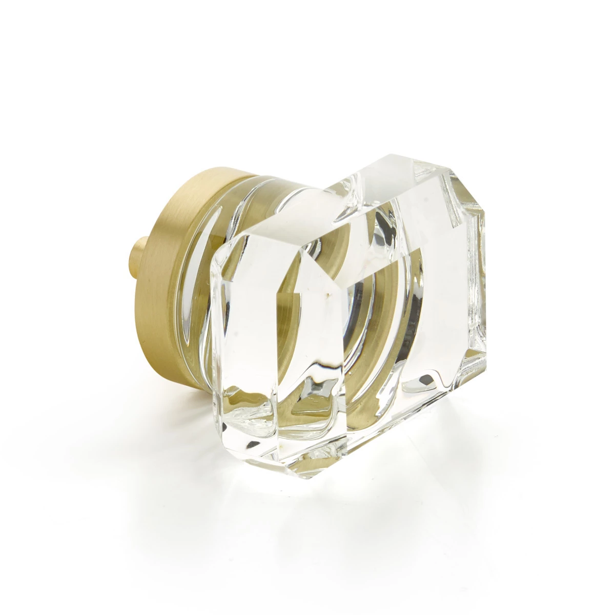 Satin Brass City Lights, Rectangular Glass Knob, 1-3/4" - Brass Cabinet Hardware