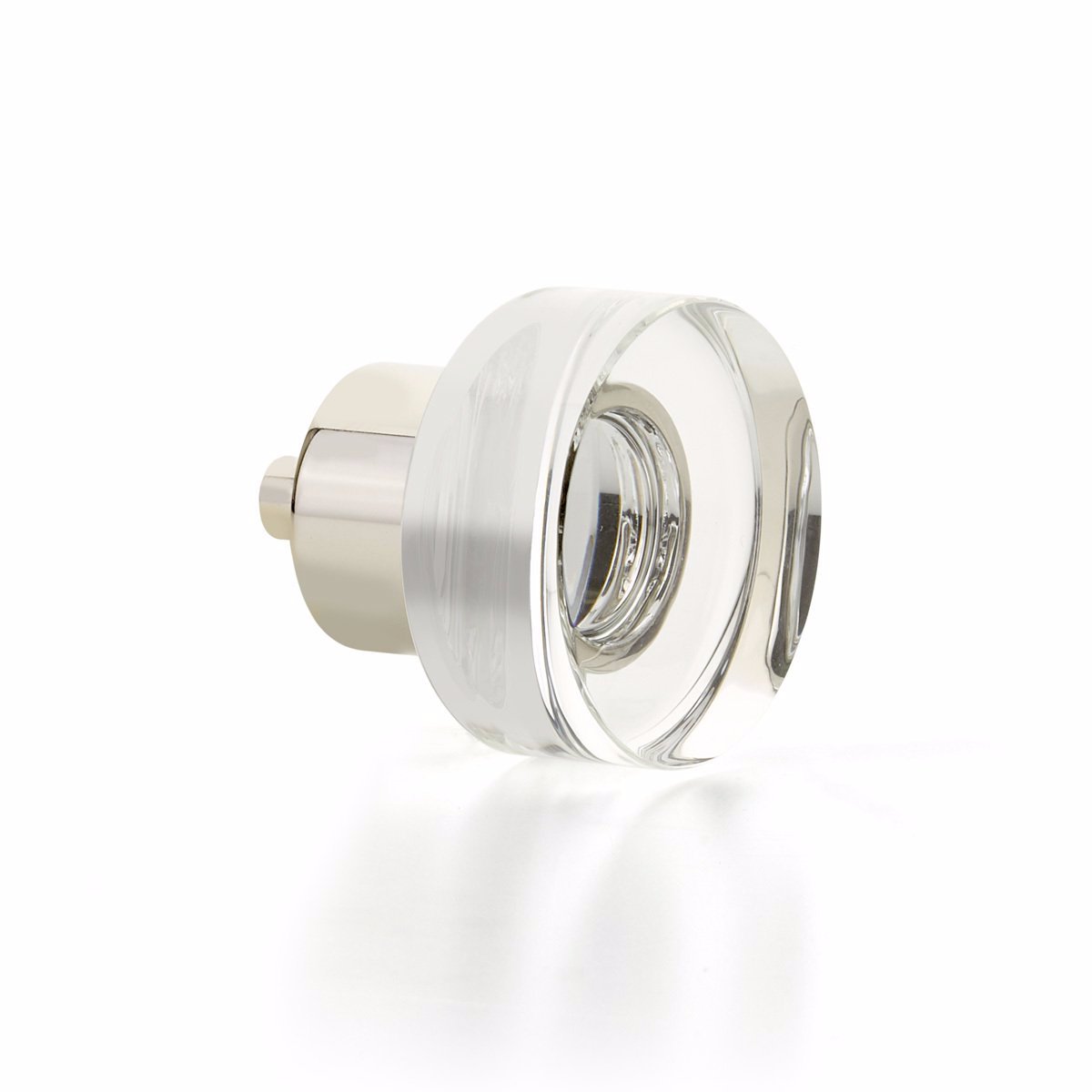 Polished Nickel City Lights 1-3/8" Round Disc Glass Knob - Brass Cabinet Hardware