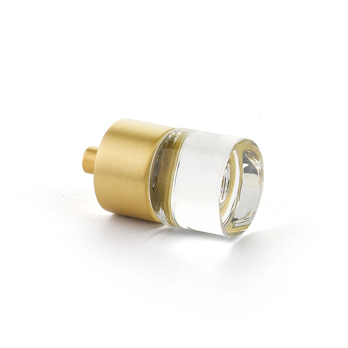 Satin Brass City Lights, Cylinder Glass Knob, 7/8" dia - Brass Cabinet Hardware