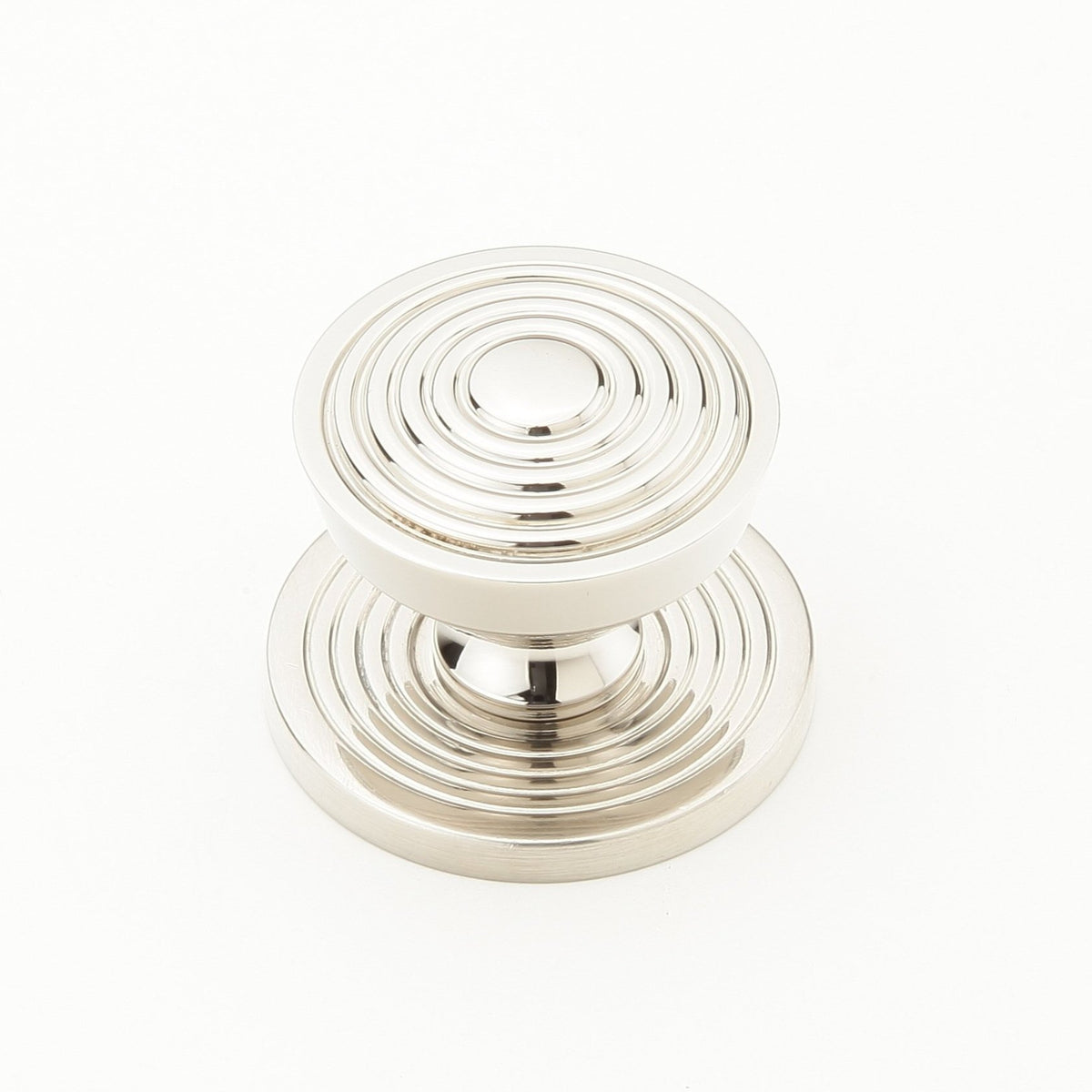 Polished Nickel Reeded Beehive 1-1/8" Round Knob w/ Backplate - Brass Cabinet Hardware