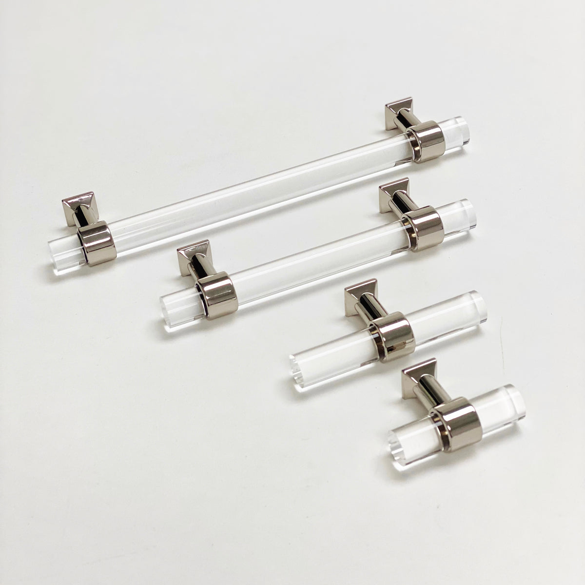 Lucite Polished Nickel "Nash" Drawer Pulls and Cabinet Knobs - Forge Hardware Studio
