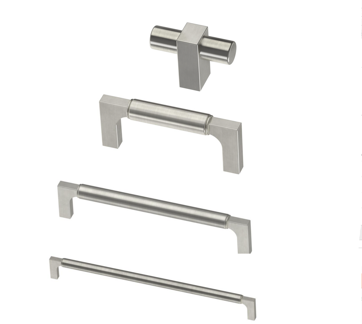 Paris Drawer Pulls and Knob in Satin Nickel - Brass Cabinet Hardware