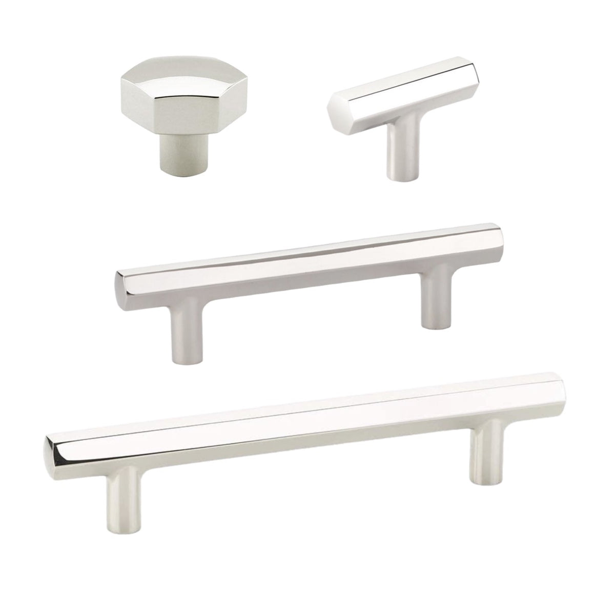 Geometric Polished Nickel "Geo" Cabinet Knobs and Drawer Pulls - Forge Hardware Studio